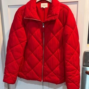 LOFT Women's Vibrant Red Puffer Jacket